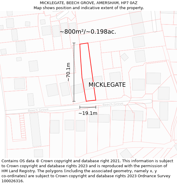 MICKLEGATE, BEECH GROVE, AMERSHAM, HP7 0AZ: Plot and title map