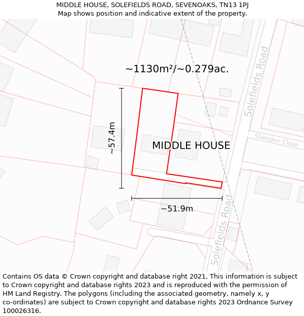MIDDLE HOUSE, SOLEFIELDS ROAD, SEVENOAKS, TN13 1PJ: Plot and title map