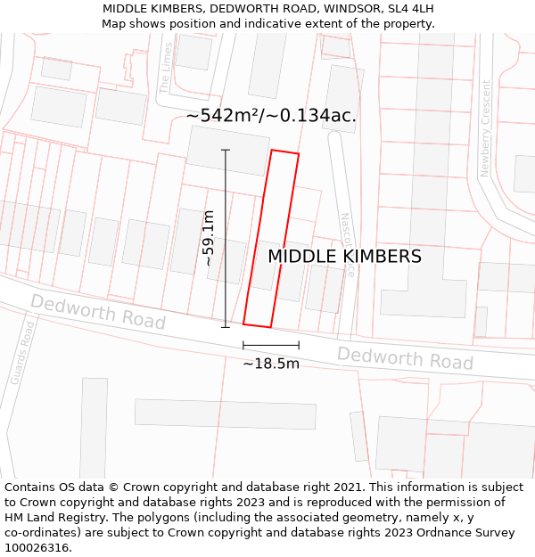 MIDDLE KIMBERS, DEDWORTH ROAD, WINDSOR, SL4 4LH: Plot and title map