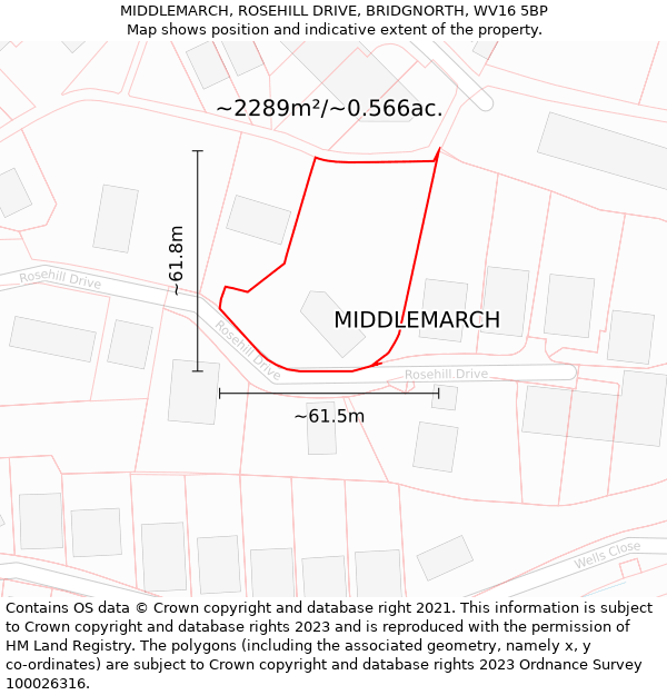 MIDDLEMARCH, ROSEHILL DRIVE, BRIDGNORTH, WV16 5BP: Plot and title map