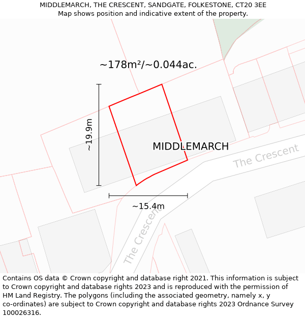 MIDDLEMARCH, THE CRESCENT, SANDGATE, FOLKESTONE, CT20 3EE: Plot and title map