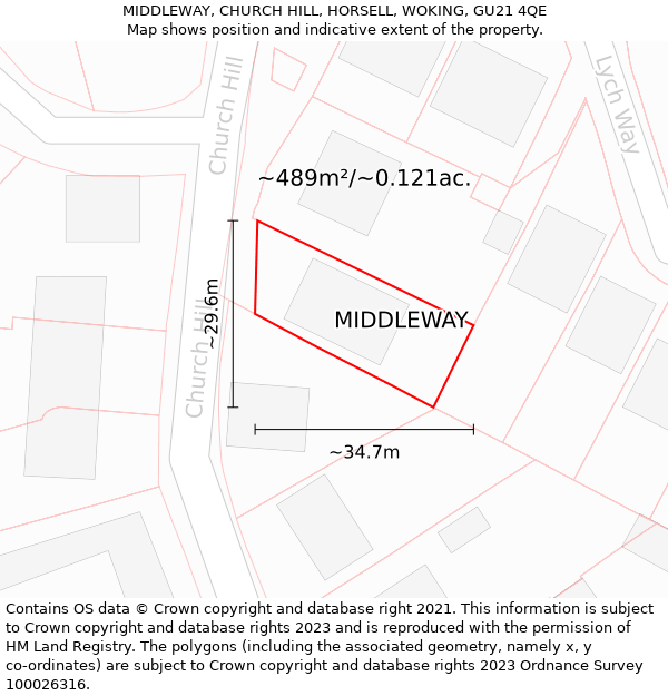 MIDDLEWAY, CHURCH HILL, HORSELL, WOKING, GU21 4QE: Plot and title map