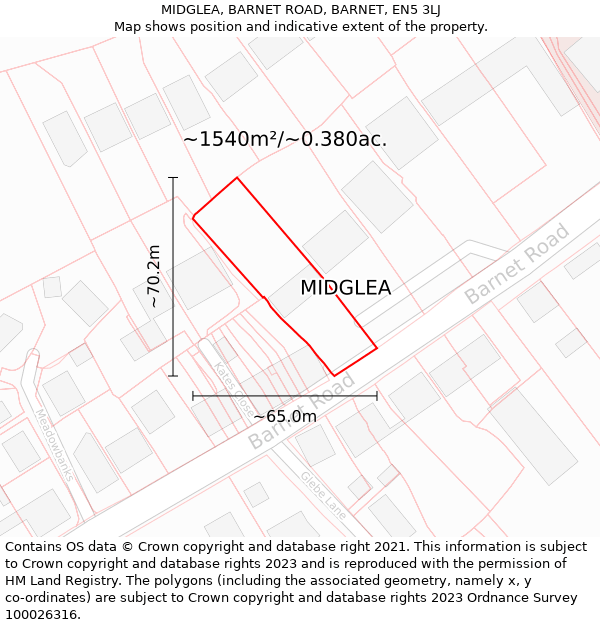 MIDGLEA, BARNET ROAD, BARNET, EN5 3LJ: Plot and title map