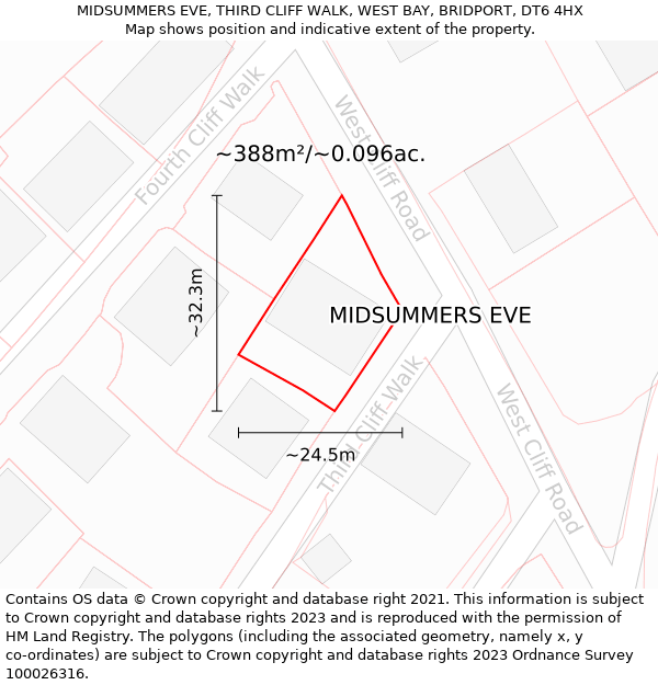 MIDSUMMERS EVE, THIRD CLIFF WALK, WEST BAY, BRIDPORT, DT6 4HX: Plot and title map