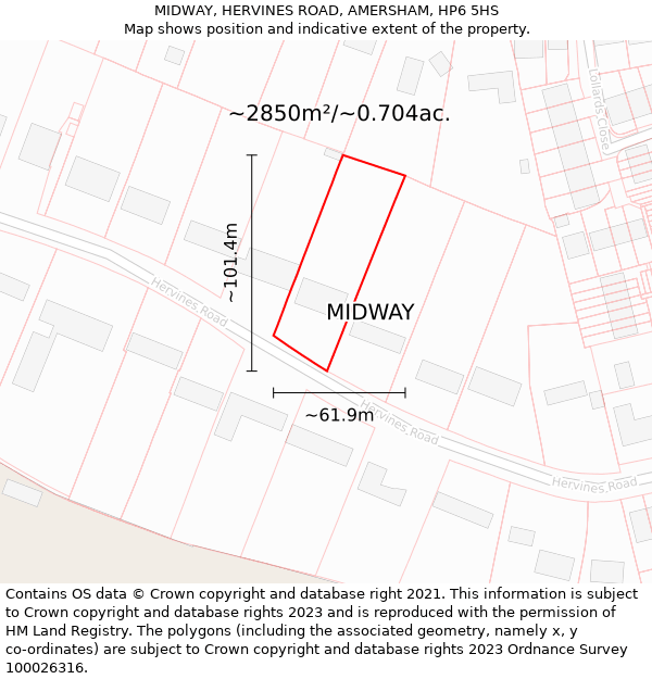 MIDWAY, HERVINES ROAD, AMERSHAM, HP6 5HS: Plot and title map