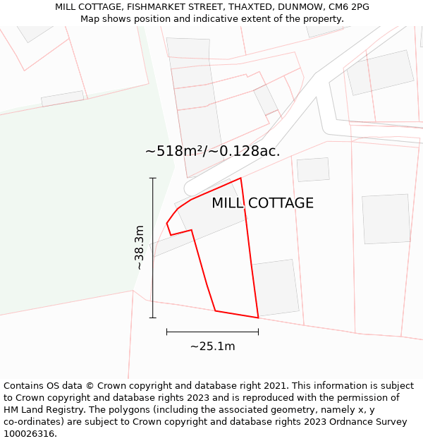 MILL COTTAGE, FISHMARKET STREET, THAXTED, DUNMOW, CM6 2PG: Plot and title map
