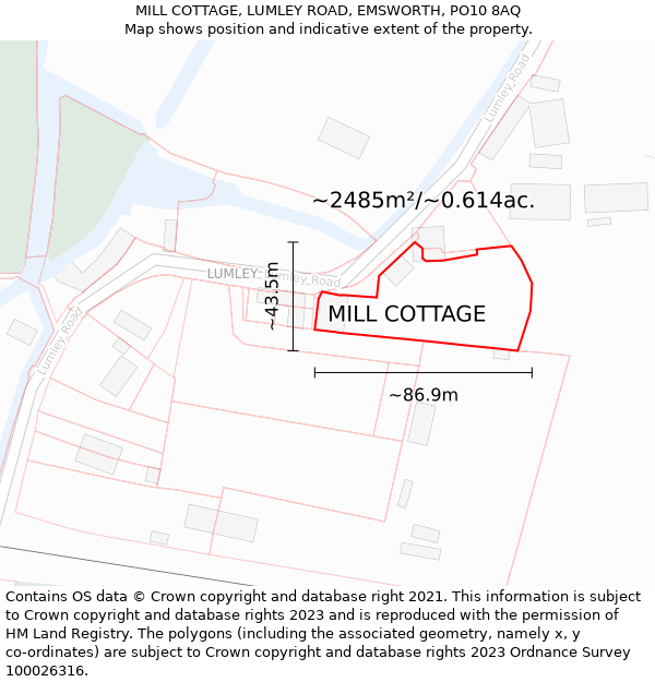 MILL COTTAGE, LUMLEY ROAD, EMSWORTH, PO10 8AQ: Plot and title map