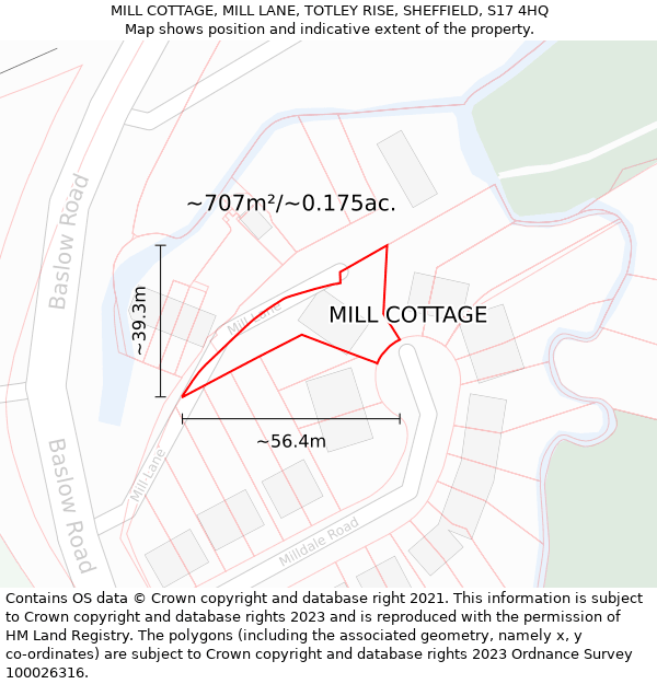 MILL COTTAGE, MILL LANE, TOTLEY RISE, SHEFFIELD, S17 4HQ: Plot and title map