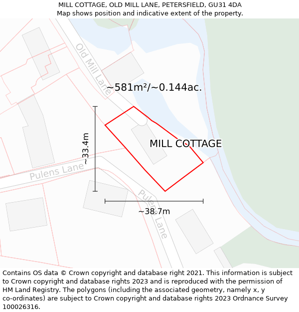 MILL COTTAGE, OLD MILL LANE, PETERSFIELD, GU31 4DA: Plot and title map
