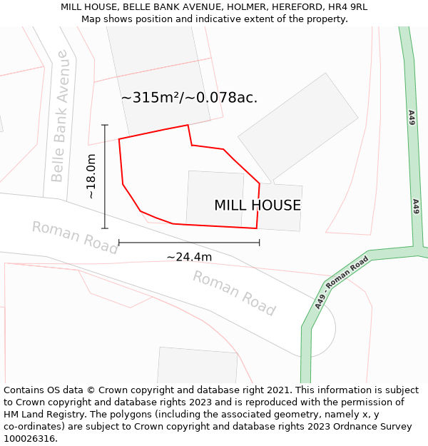 MILL HOUSE, BELLE BANK AVENUE, HOLMER, HEREFORD, HR4 9RL: Plot and title map