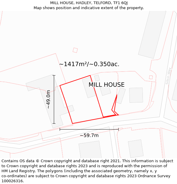 MILL HOUSE, HADLEY, TELFORD, TF1 6QJ: Plot and title map