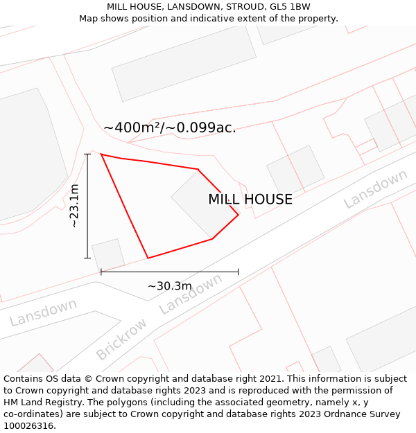 MILL HOUSE, LANSDOWN, STROUD, GL5 1BW: Plot and title map