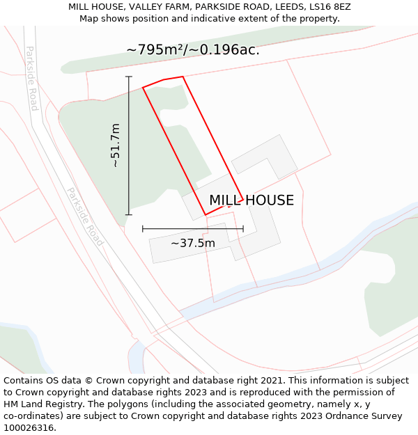 MILL HOUSE, VALLEY FARM, PARKSIDE ROAD, LEEDS, LS16 8EZ: Plot and title map