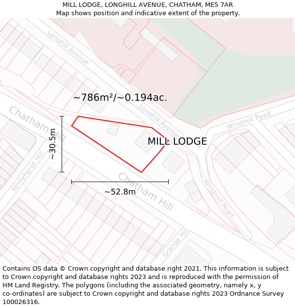 MILL LODGE, LONGHILL AVENUE, CHATHAM, ME5 7AR: Plot and title map