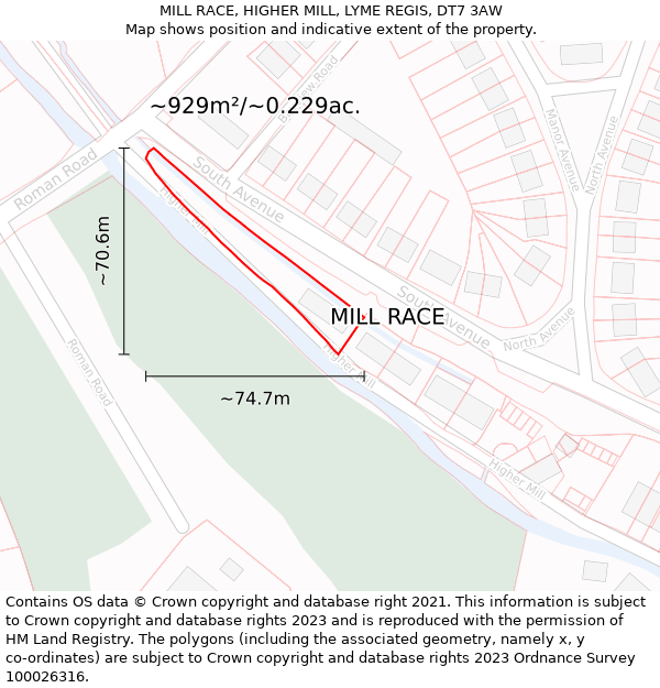 MILL RACE, HIGHER MILL, LYME REGIS, DT7 3AW: Plot and title map