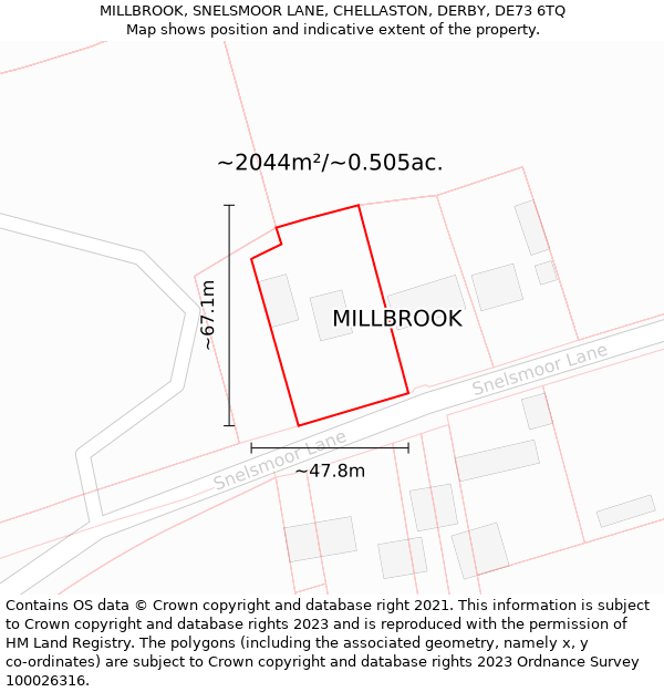 MILLBROOK, SNELSMOOR LANE, CHELLASTON, DERBY, DE73 6TQ: Plot and title map