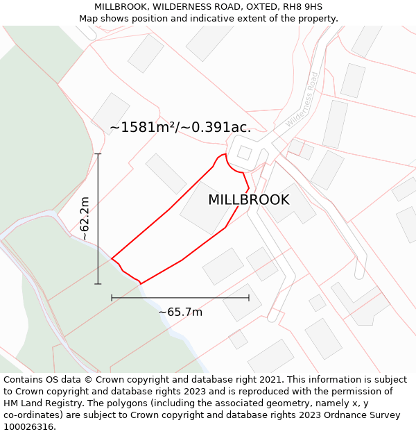 MILLBROOK, WILDERNESS ROAD, OXTED, RH8 9HS: Plot and title map
