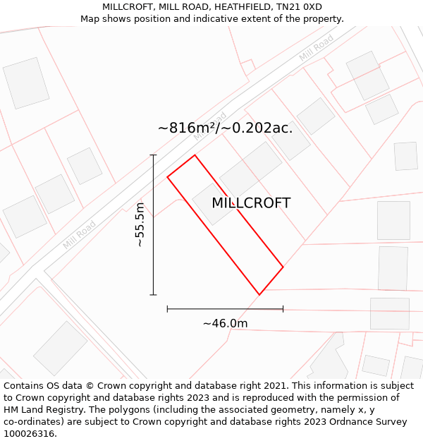 MILLCROFT, MILL ROAD, HEATHFIELD, TN21 0XD: Plot and title map