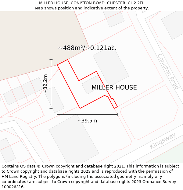MILLER HOUSE, CONISTON ROAD, CHESTER, CH2 2FL: Plot and title map