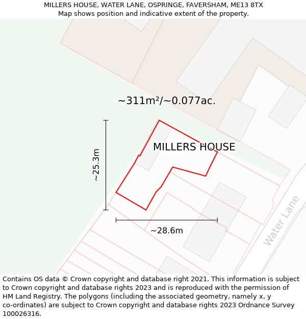 MILLERS HOUSE, WATER LANE, OSPRINGE, FAVERSHAM, ME13 8TX: Plot and title map