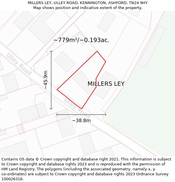 MILLERS LEY, ULLEY ROAD, KENNINGTON, ASHFORD, TN24 9HY: Plot and title map