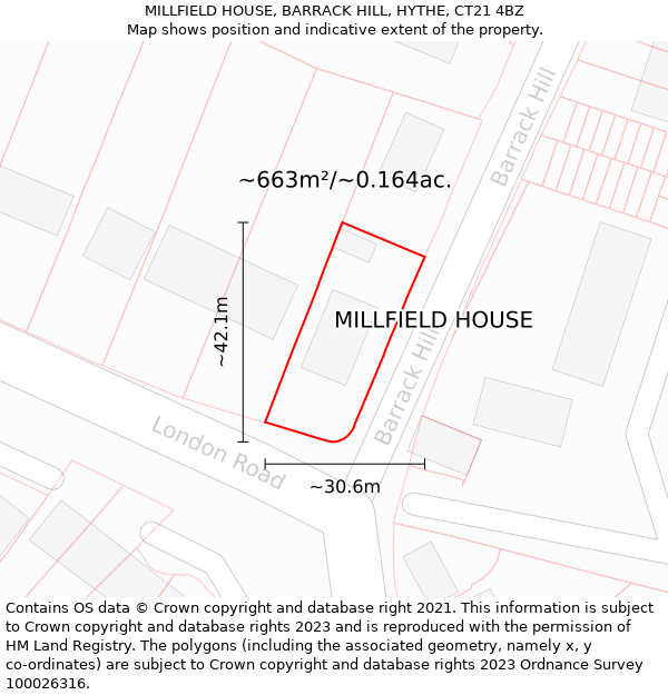 MILLFIELD HOUSE, BARRACK HILL, HYTHE, CT21 4BZ: Plot and title map