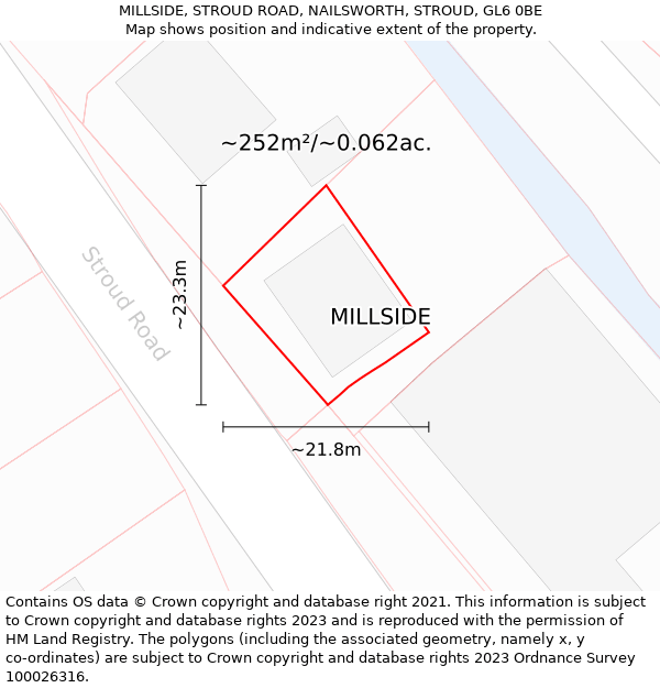 MILLSIDE, STROUD ROAD, NAILSWORTH, STROUD, GL6 0BE: Plot and title map