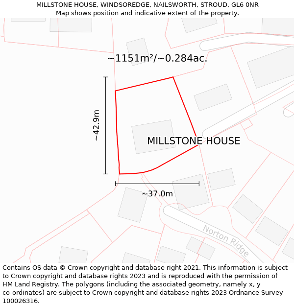 MILLSTONE HOUSE, WINDSOREDGE, NAILSWORTH, STROUD, GL6 0NR: Plot and title map