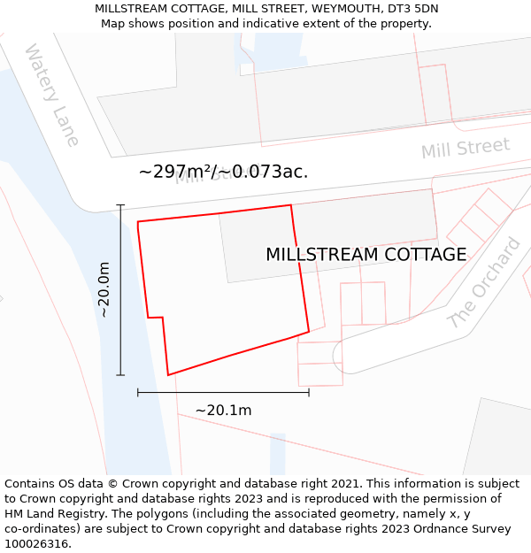 MILLSTREAM COTTAGE, MILL STREET, WEYMOUTH, DT3 5DN: Plot and title map