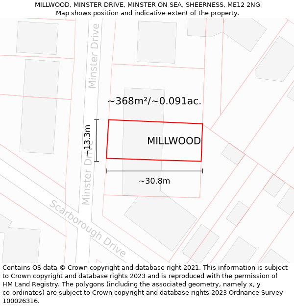 MILLWOOD, MINSTER DRIVE, MINSTER ON SEA, SHEERNESS, ME12 2NG: Plot and title map