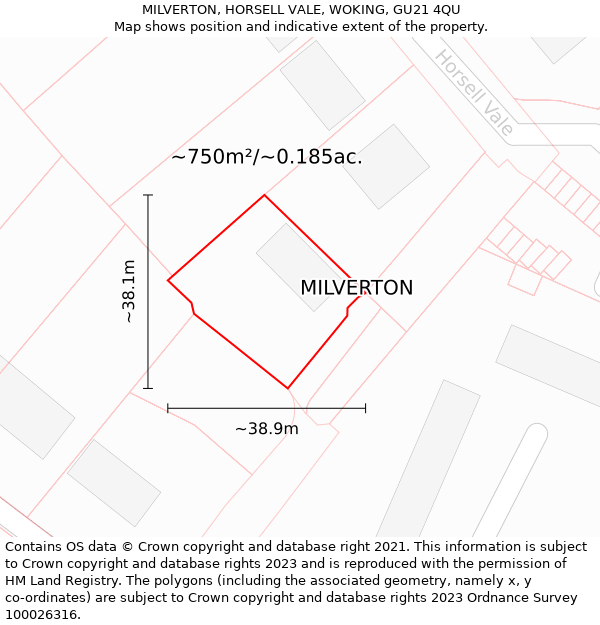 MILVERTON, HORSELL VALE, WOKING, GU21 4QU: Plot and title map