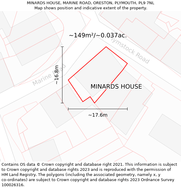 MINARDS HOUSE, MARINE ROAD, ORESTON, PLYMOUTH, PL9 7NL: Plot and title map