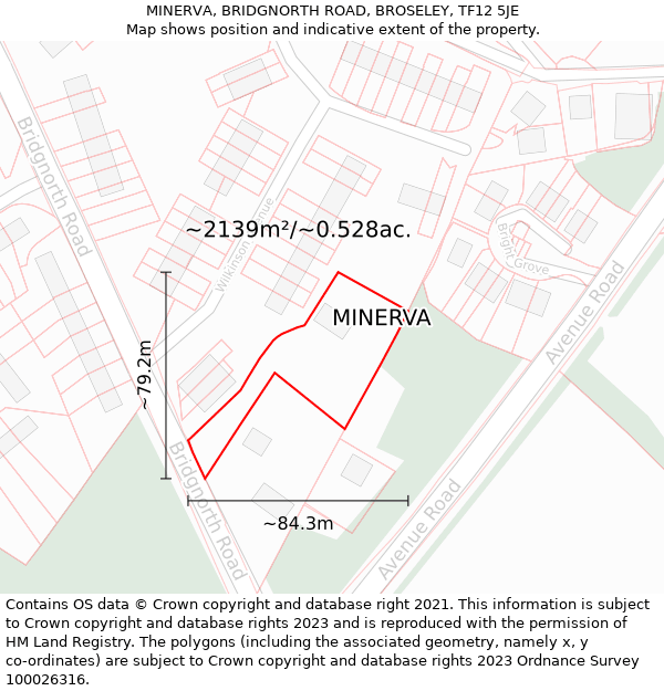 MINERVA, BRIDGNORTH ROAD, BROSELEY, TF12 5JE: Plot and title map