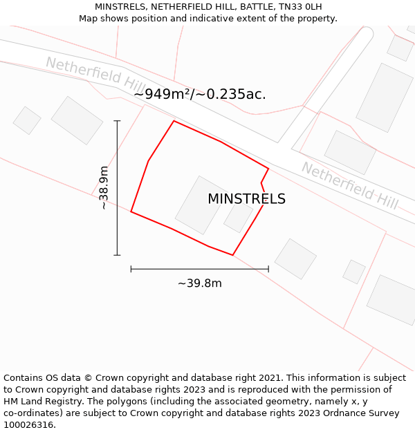 MINSTRELS, NETHERFIELD HILL, BATTLE, TN33 0LH: Plot and title map