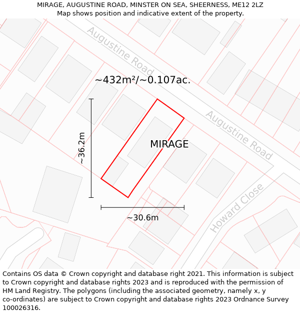 MIRAGE, AUGUSTINE ROAD, MINSTER ON SEA, SHEERNESS, ME12 2LZ: Plot and title map