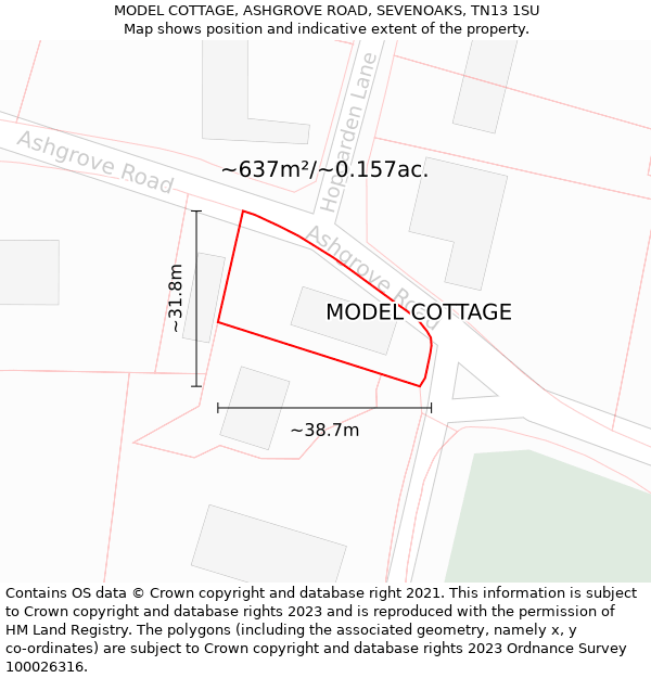 MODEL COTTAGE, ASHGROVE ROAD, SEVENOAKS, TN13 1SU: Plot and title map