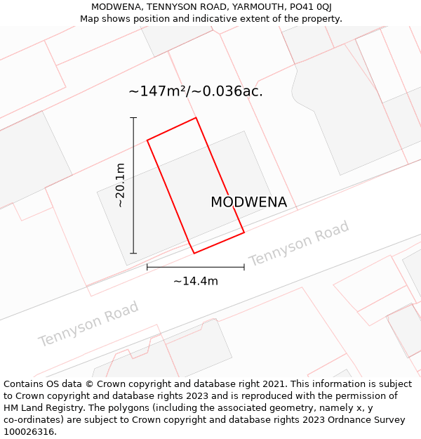 MODWENA, TENNYSON ROAD, YARMOUTH, PO41 0QJ: Plot and title map