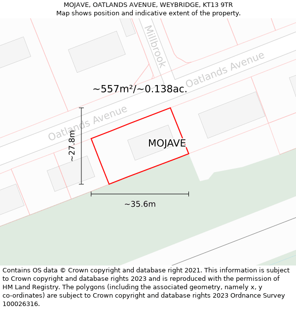 MOJAVE, OATLANDS AVENUE, WEYBRIDGE, KT13 9TR: Plot and title map