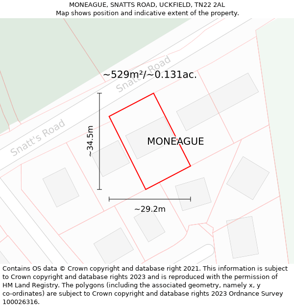 MONEAGUE, SNATTS ROAD, UCKFIELD, TN22 2AL: Plot and title map