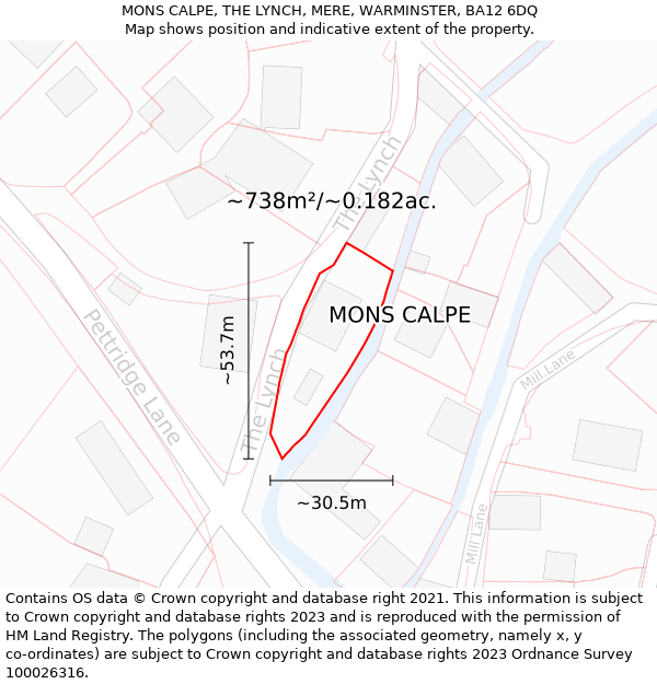 MONS CALPE, THE LYNCH, MERE, WARMINSTER, BA12 6DQ: Plot and title map