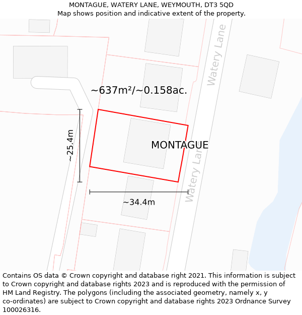 MONTAGUE, WATERY LANE, WEYMOUTH, DT3 5QD: Plot and title map