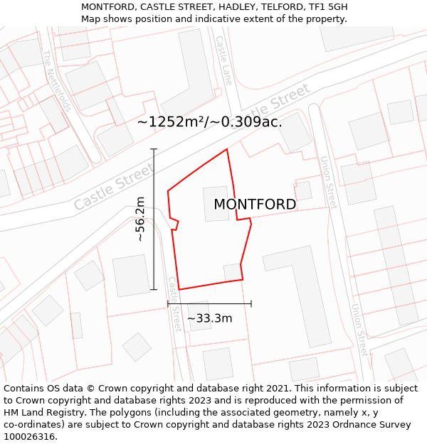 MONTFORD, CASTLE STREET, HADLEY, TELFORD, TF1 5GH: Plot and title map