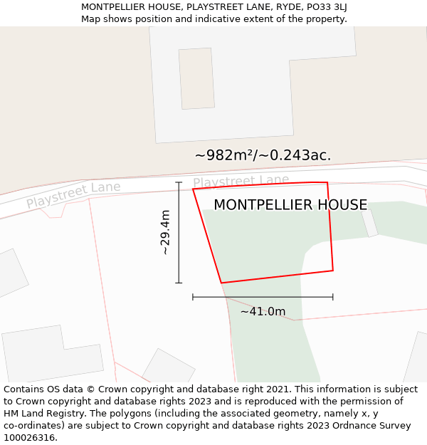 MONTPELLIER HOUSE, PLAYSTREET LANE, RYDE, PO33 3LJ: Plot and title map