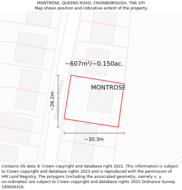 MONTROSE, QUEENS ROAD, CROWBOROUGH, TN6 1PY: Plot and title map