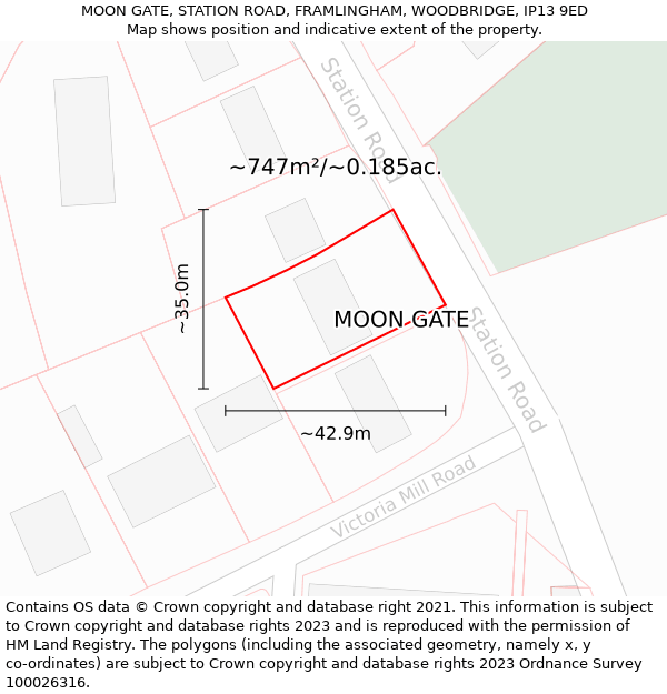MOON GATE, STATION ROAD, FRAMLINGHAM, WOODBRIDGE, IP13 9ED: Plot and title map