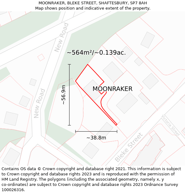 MOONRAKER, BLEKE STREET, SHAFTESBURY, SP7 8AH: Plot and title map