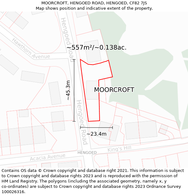 MOORCROFT, HENGOED ROAD, HENGOED, CF82 7JS: Plot and title map