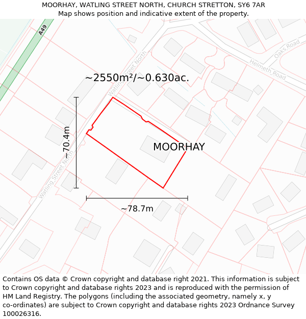 MOORHAY, WATLING STREET NORTH, CHURCH STRETTON, SY6 7AR: Plot and title map