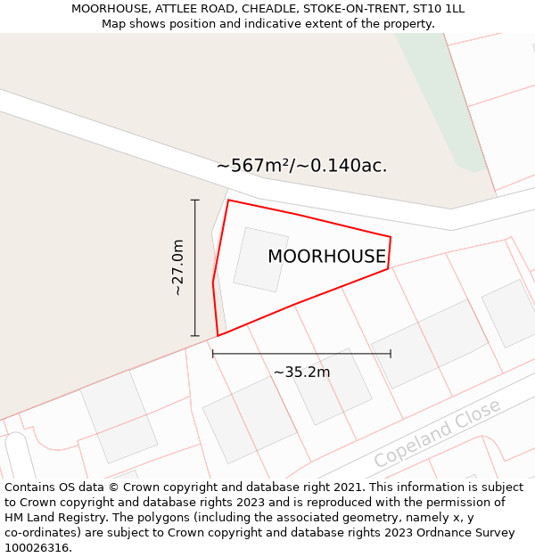 MOORHOUSE, ATTLEE ROAD, CHEADLE, STOKE-ON-TRENT, ST10 1LL: Plot and title map