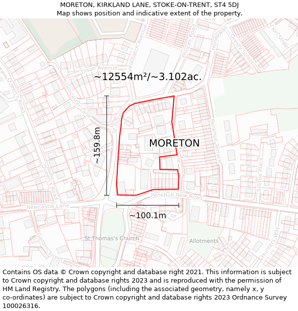 MORETON, KIRKLAND LANE, STOKE-ON-TRENT, ST4 5DJ: Plot and title map